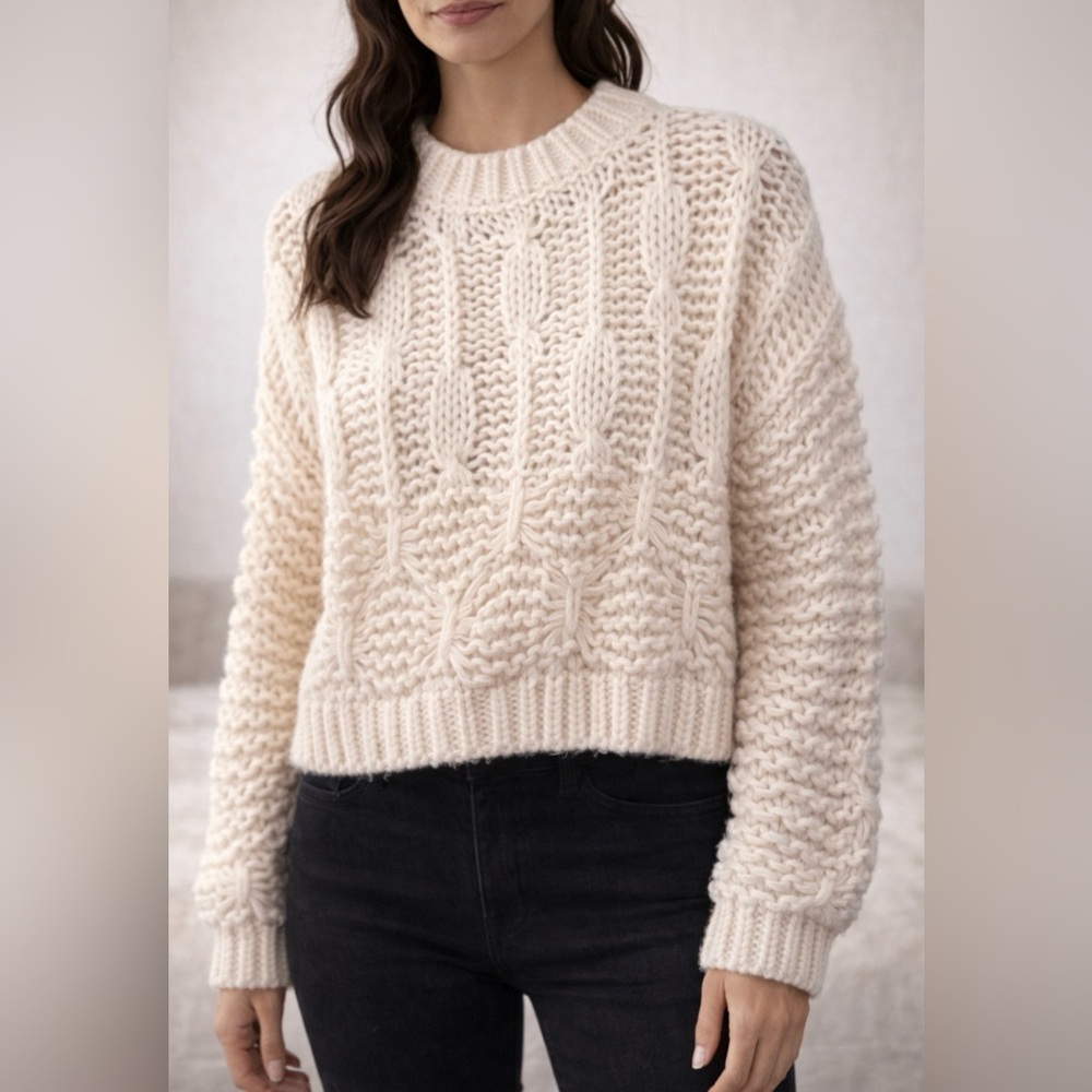 Zara Cream Cable Knit Turtleneck Sweater